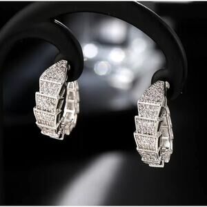 NEW Serpent Bone Hoop Earrings 925 Post Stud Snake Serpenti CZ Silver